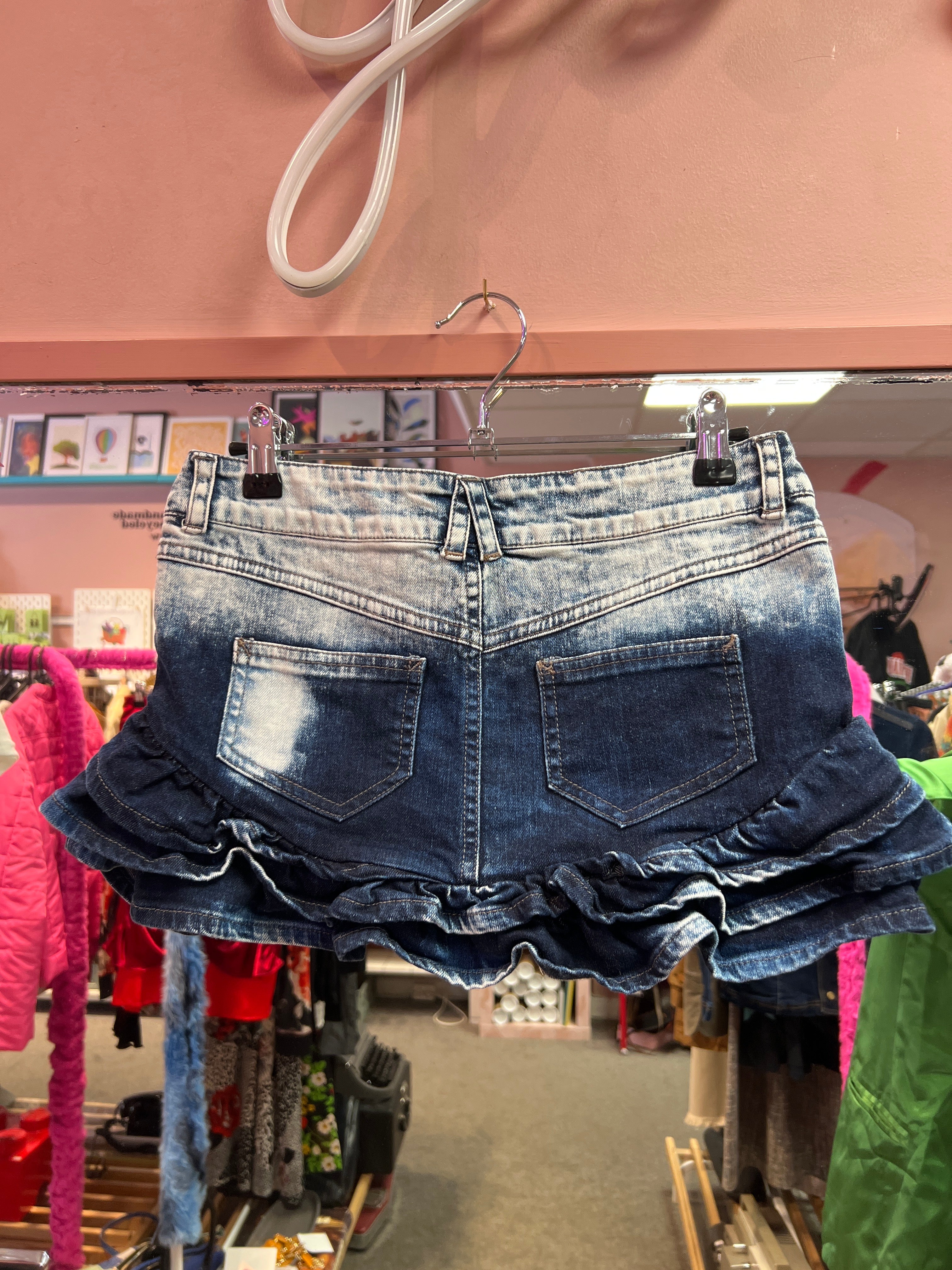 Mini jeans skirt with bottom frills Green Generation