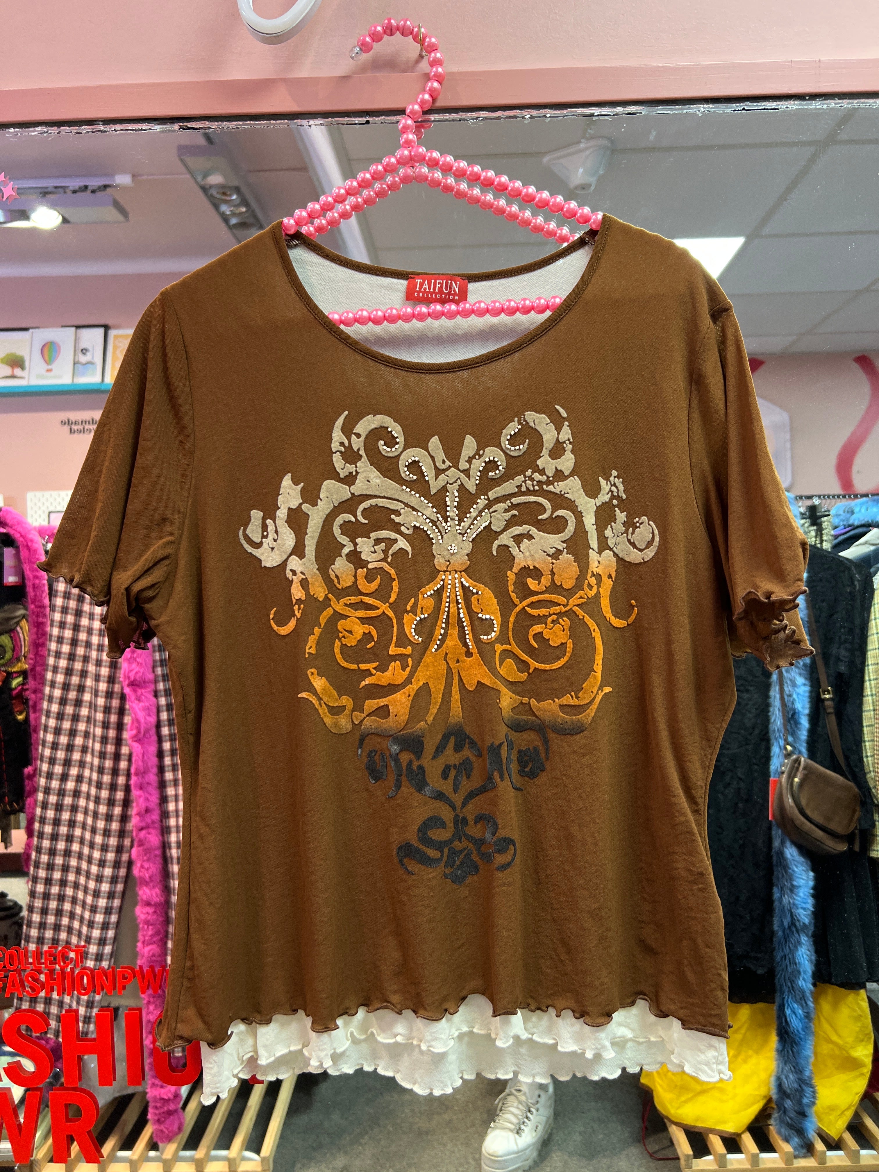 Brown mesh double layer y2k vibes top