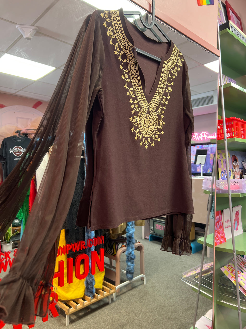 Bohemian brown blouse v neck details