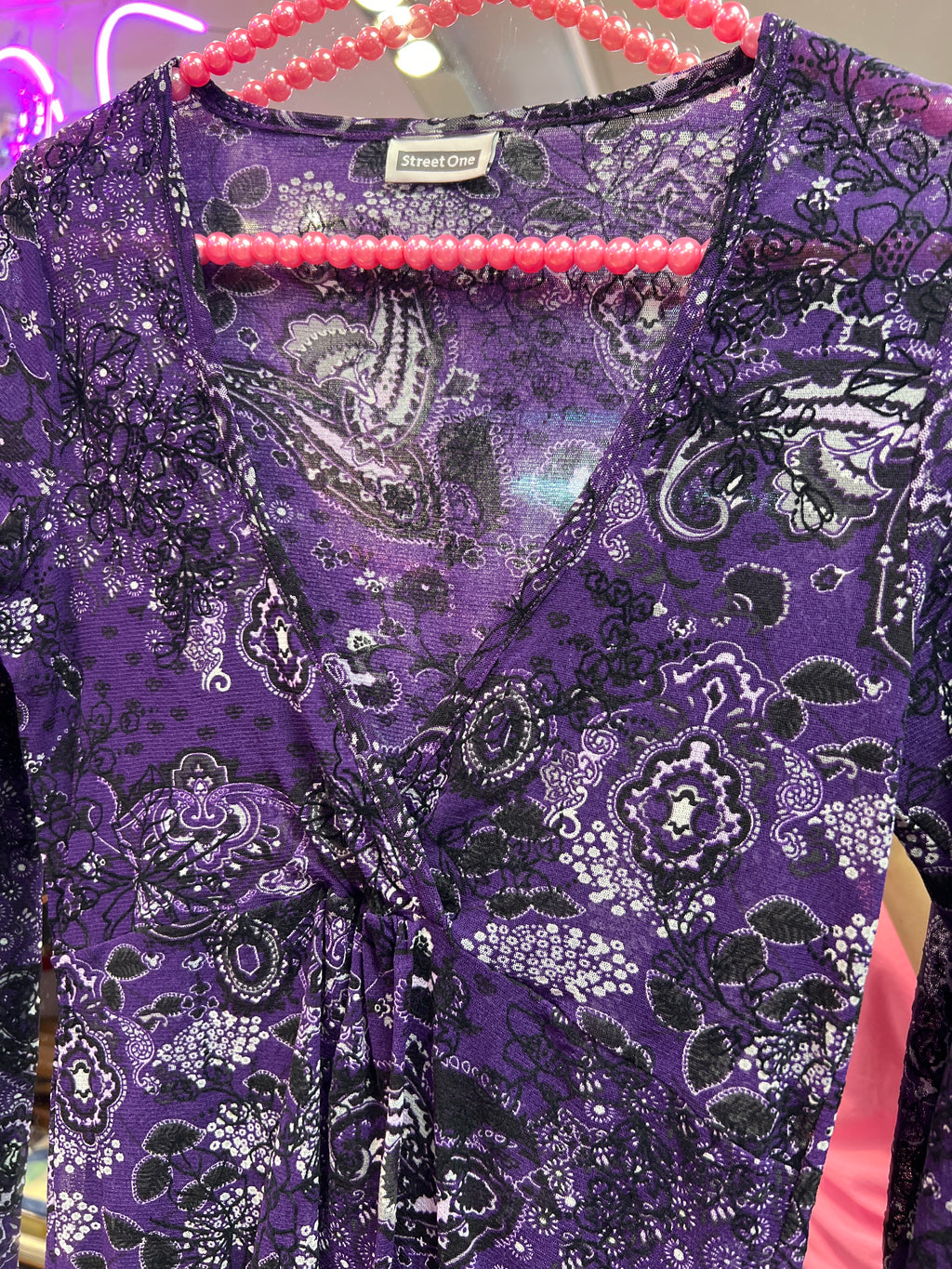 Purple Y2K see through patterned Street One blouse
