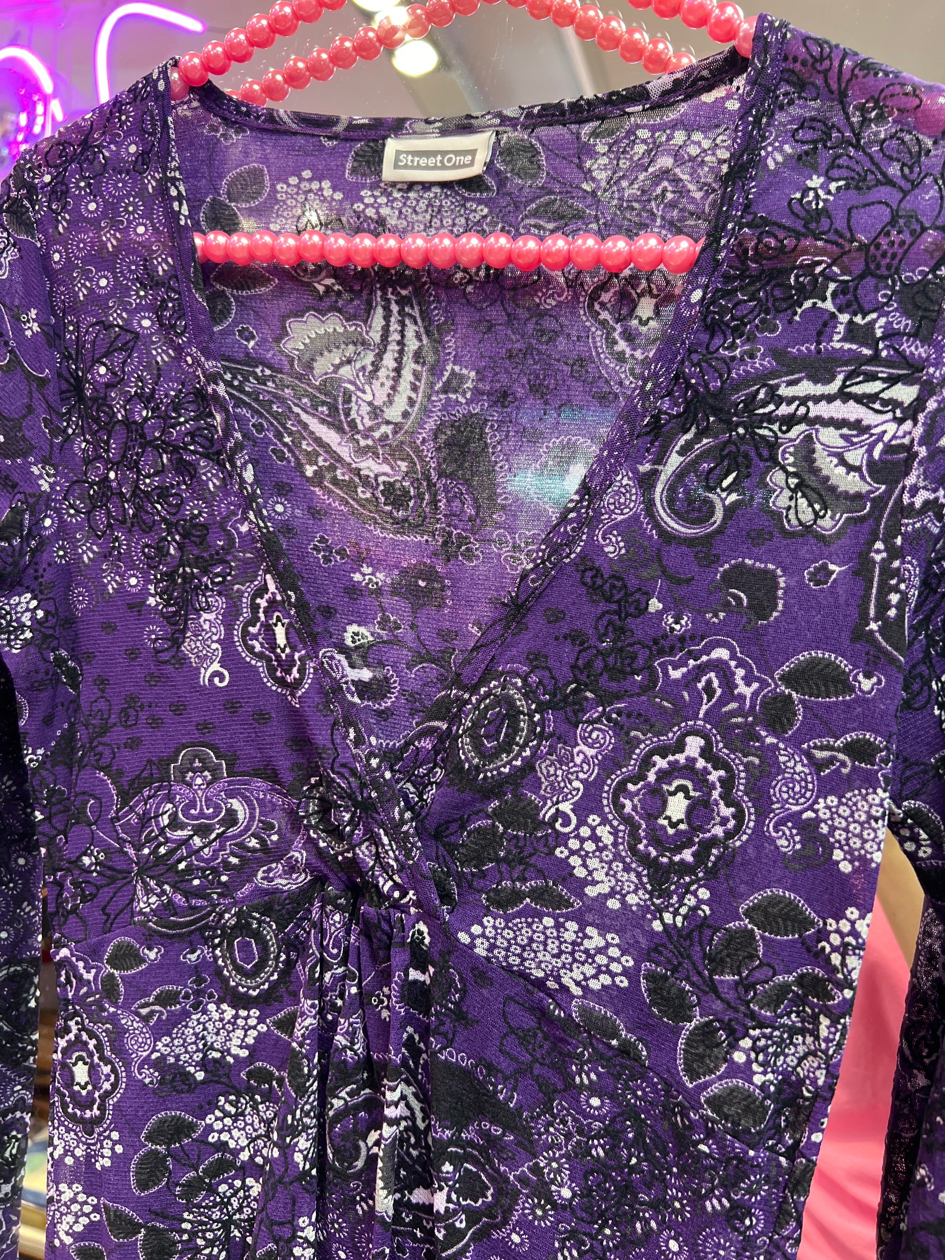 Purple Y2K see through patterned Street One blouse