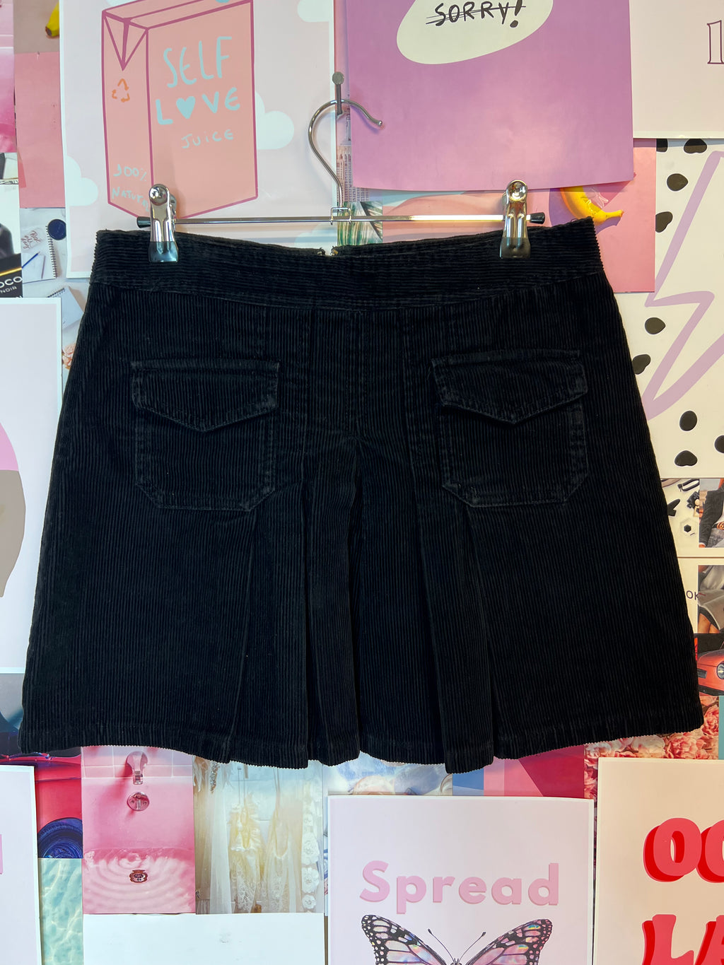 Black Pleaded Corduroy Skirt