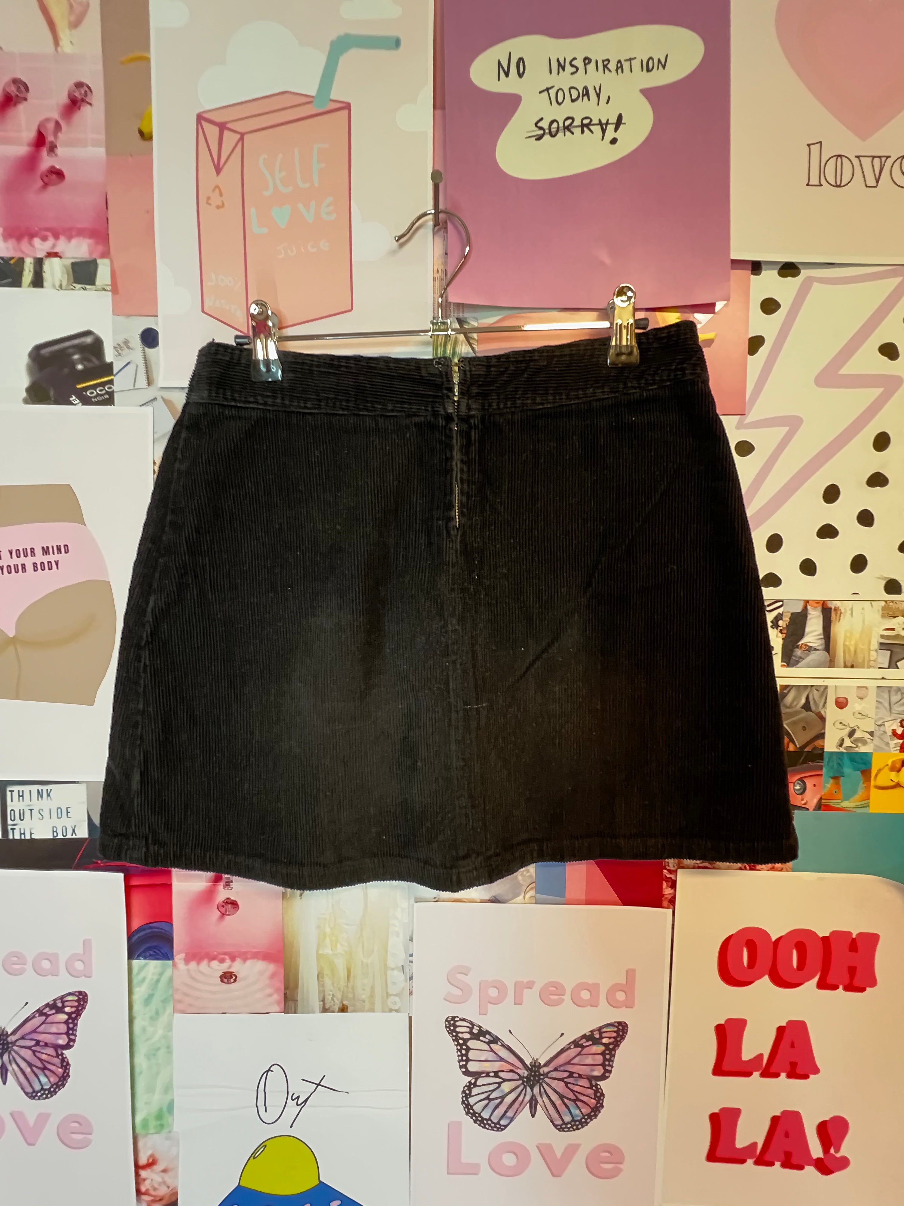 Black Pleaded Corduroy Skirt