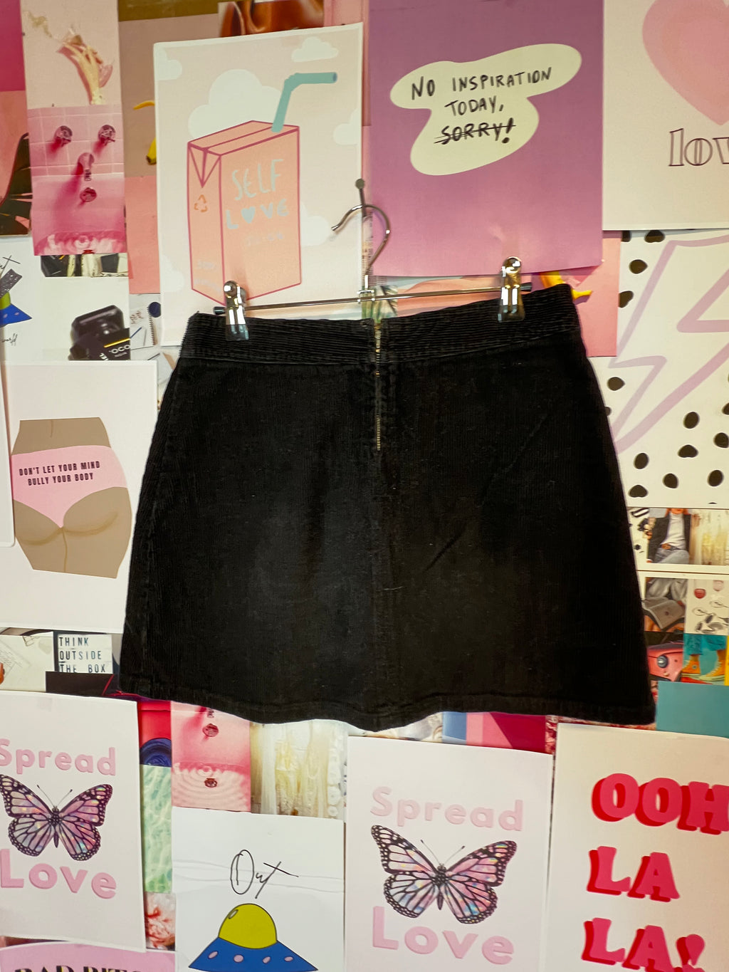 Black Pleaded Corduroy Skirt