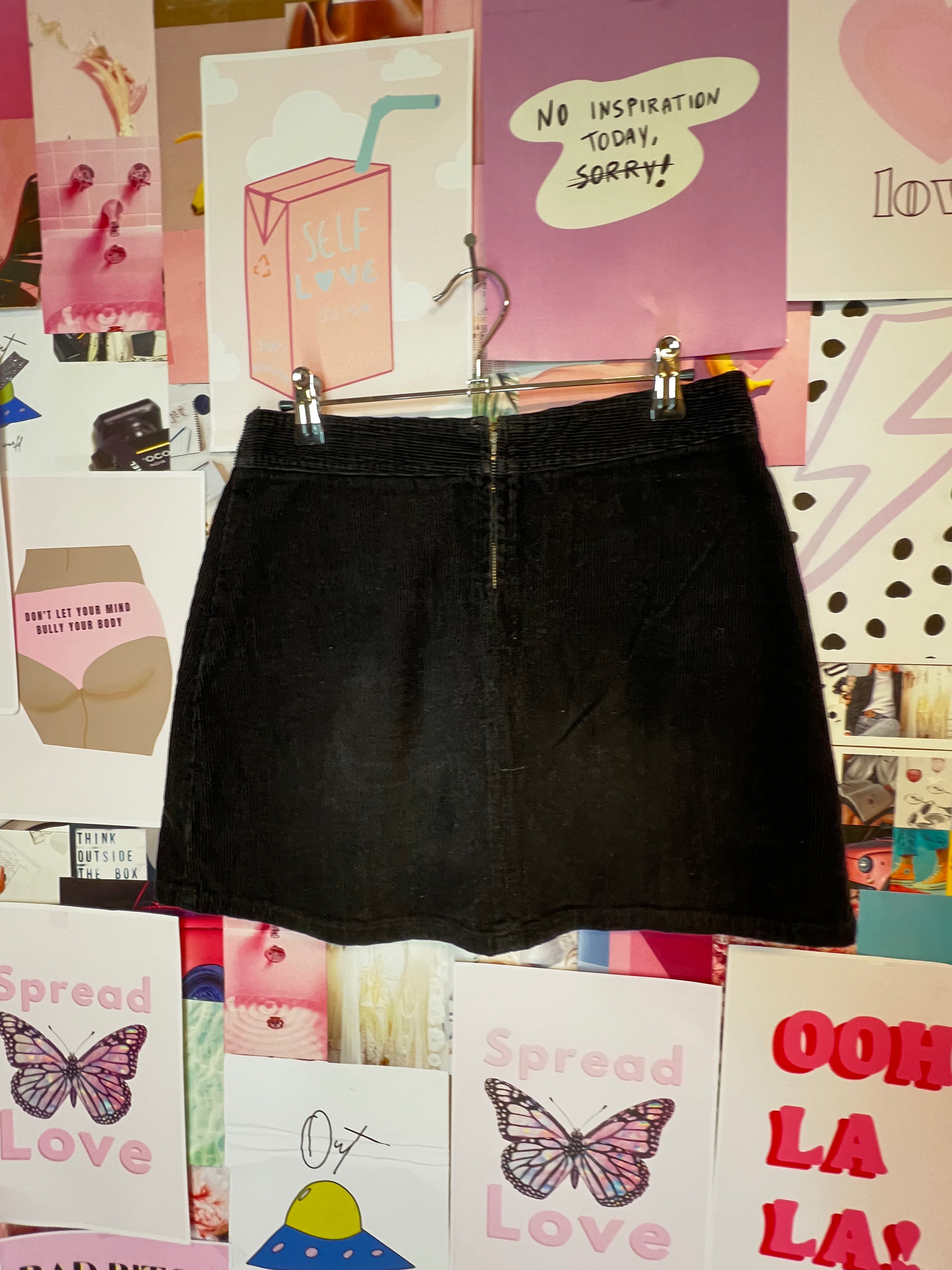 Black Pleaded Corduroy Skirt