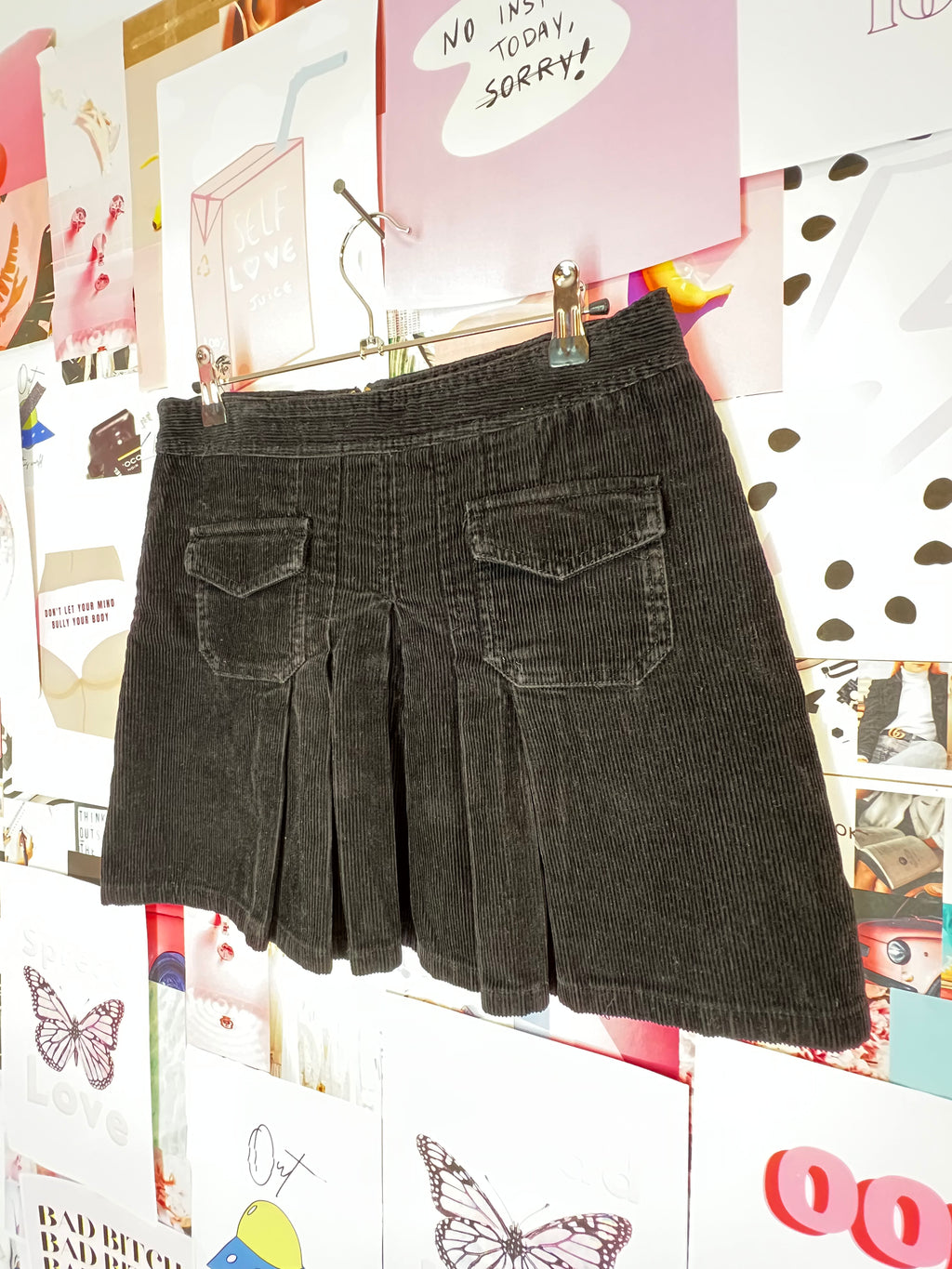 Black Pleaded Corduroy Skirt