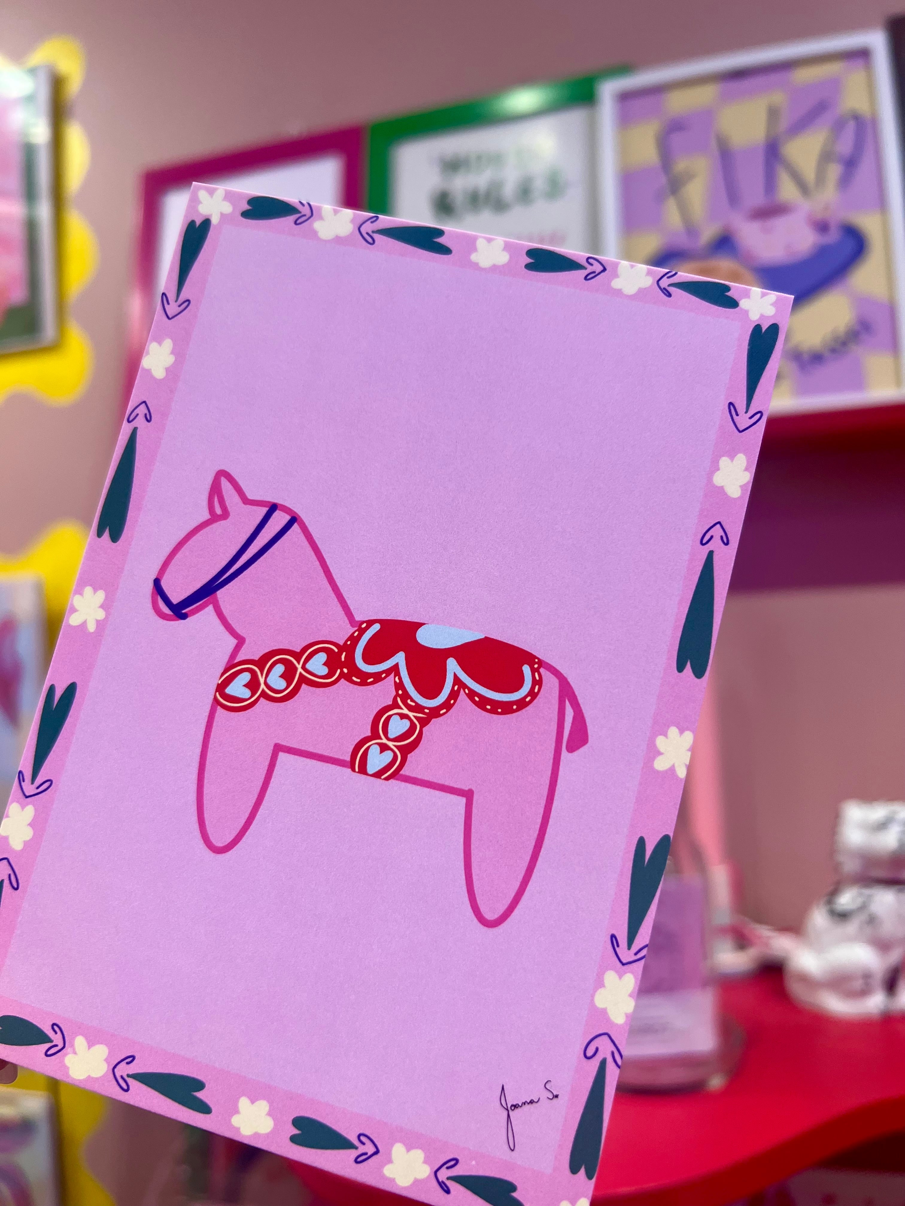 Pink Dalahäst Postcard
