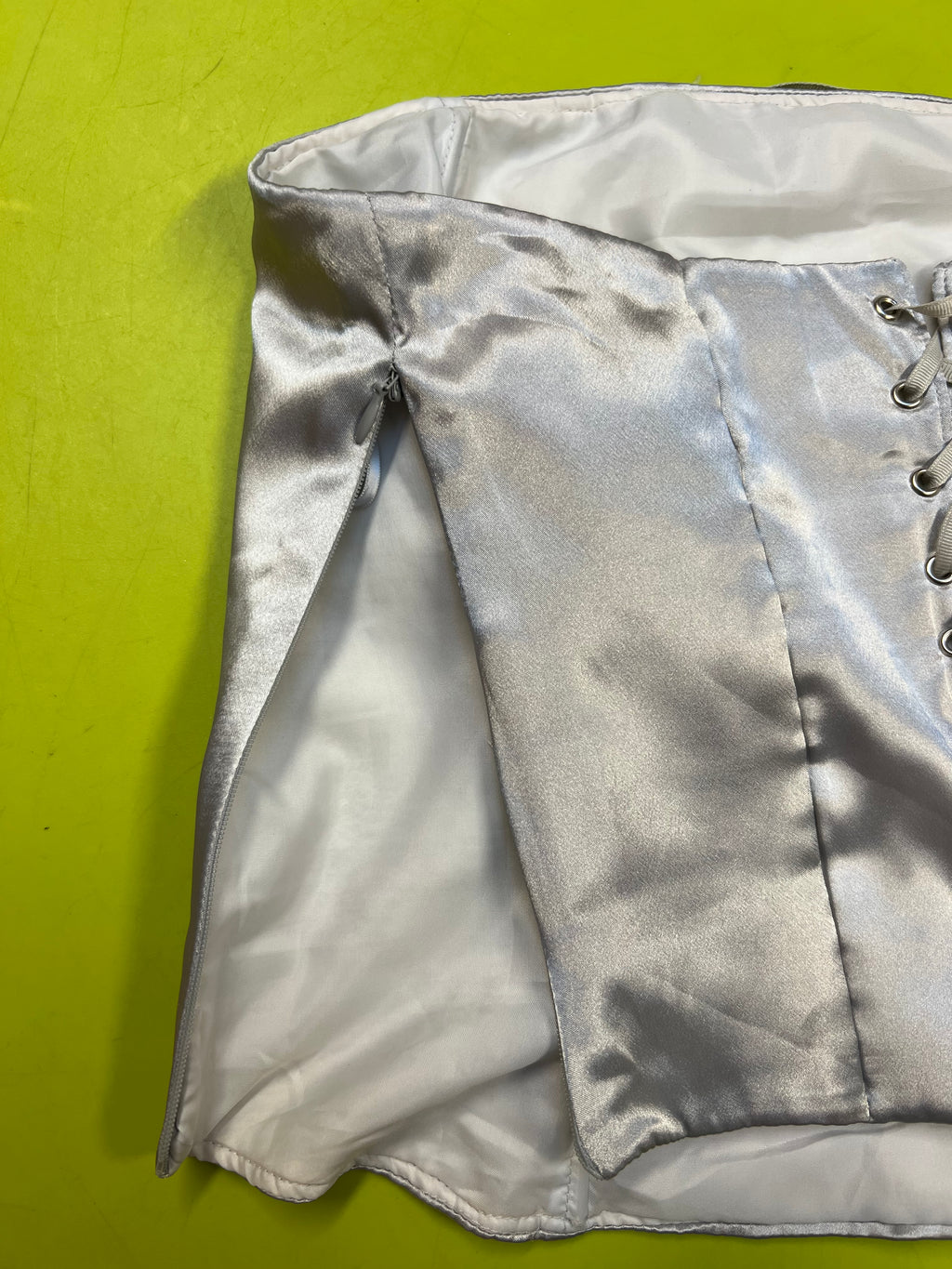 Silky Metallic Gray "Desiree" Corset Top