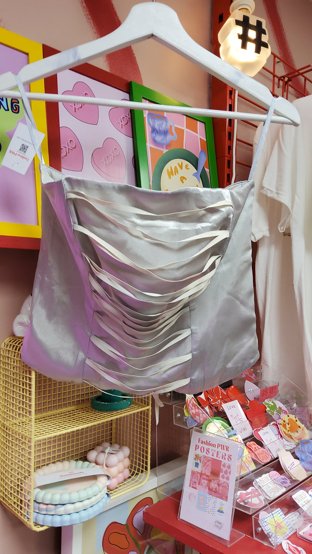 Silky Metallic Gray "Desiree" Corset Top