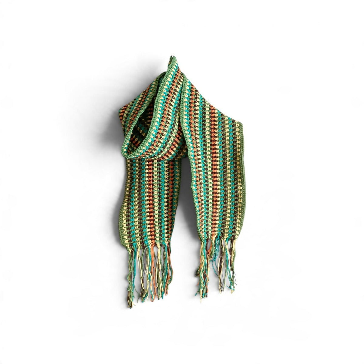 Multicoloured scarf in Moss stitch