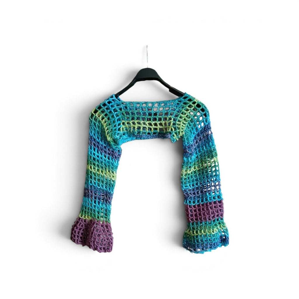 Mesh crop top with long sleeves, multicolored