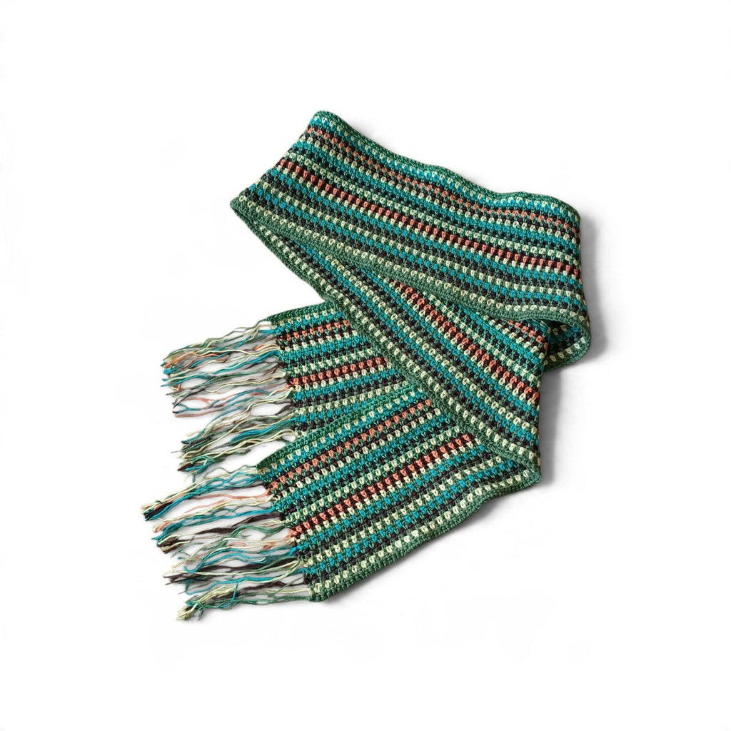 Multicoloured scarf in Moss stitch
