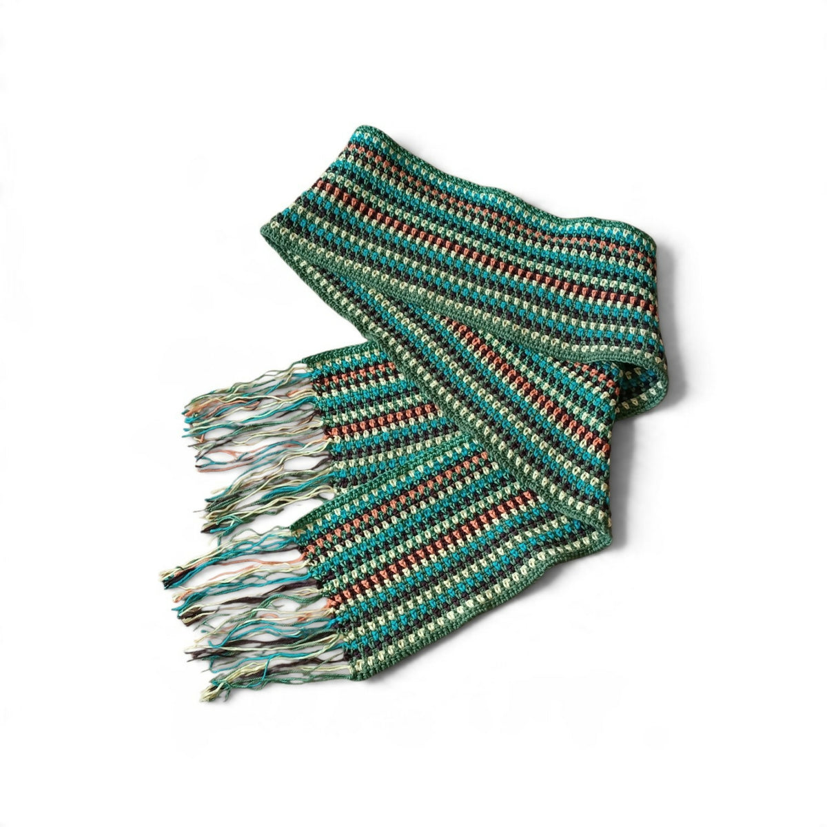Multicoloured scarf in Moss stitch